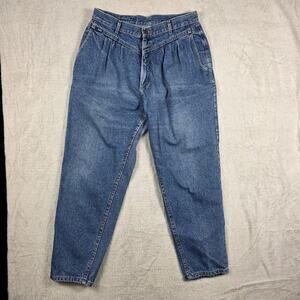 Lee Jeans Women's 18 Medium Blue Wash High Rise Pleated Tapered Leg Cotton